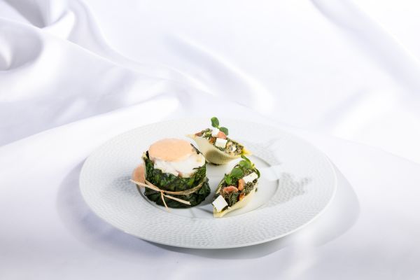 Lotte en habit vert, conchiglioni farcis feta épinards et sauce estragon